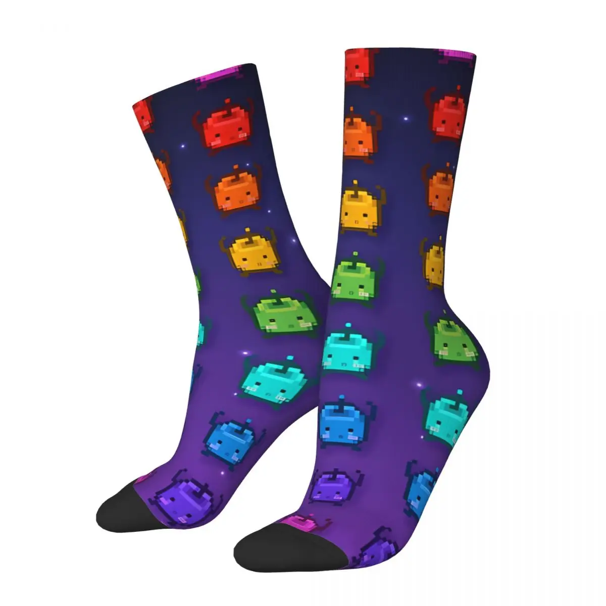 Crazy compression Rainbow Junimos Sock for Men Harajuku Stardew Valley Seamless Pattern Crew Sock Novelty