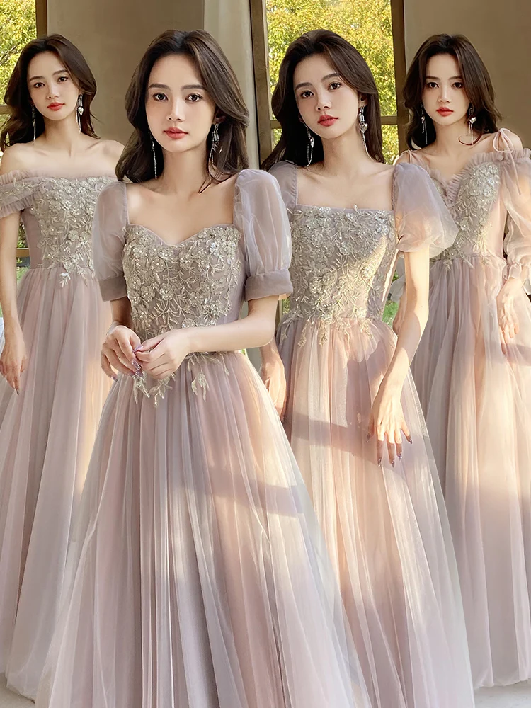 

Pink Maidservant Dr Wedding Sister up Gown Women's Daily Wear aduation Long Skirt Prune Summer New Sle High Waist