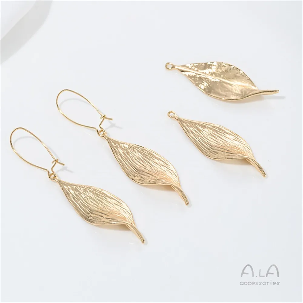 14K Copper-plated Real Gold Three-dimensional Leaf Pendant DIY Necklace Earrings Jewelry Leaf Hanging Ornament Pendant