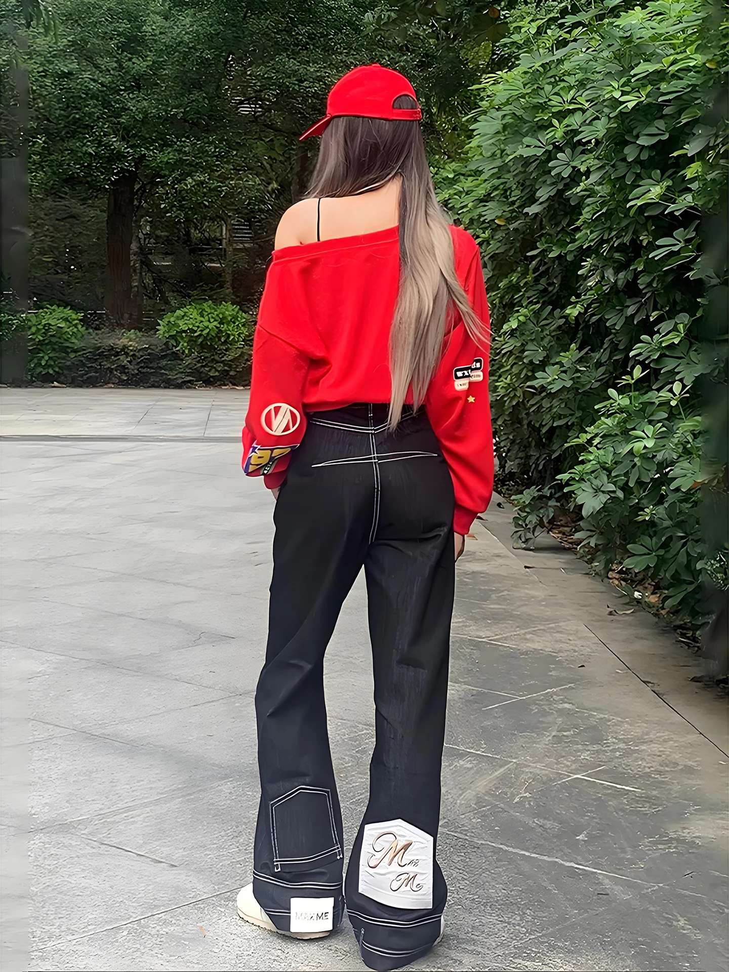 American Sle Original Jeans Men's Loose Straight Leg Jeans Bla Inverted Denim Pants with Stitching Splice And Micro Flare