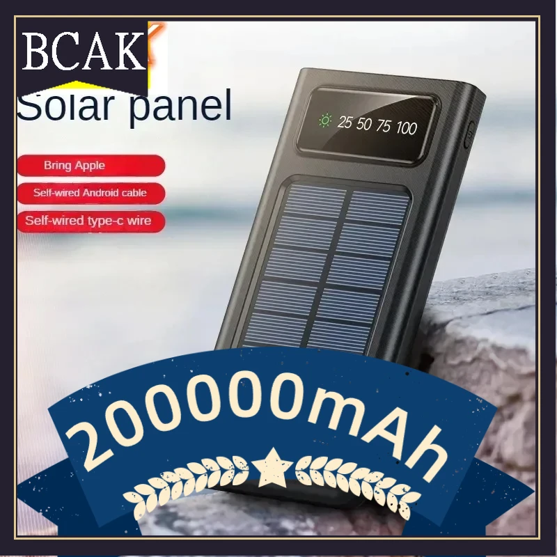 

BCAK 500000 MAH 200000 мАч 300000 мАч 100000 Удобный ультратонкий встроенный кабель мАч на солнечной батарее, мобильный источник питания для кемпинга на открытом воздухе