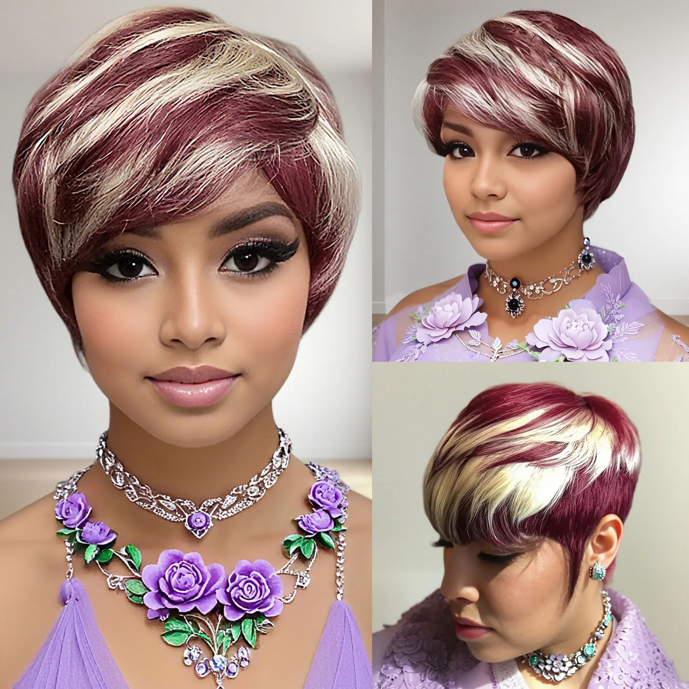 

Short Layered Straight Human Hair Wig 613/Bug Color Daily Party Cosplay Halloween Use Wig Machine Made With Bangs For Women