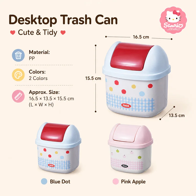 Sanrio Licensed Hello Kitty Flip Top Desktop Trash Can Cute Mini Waste Bin for Home Office Desk Creative Small Storage Container view 6