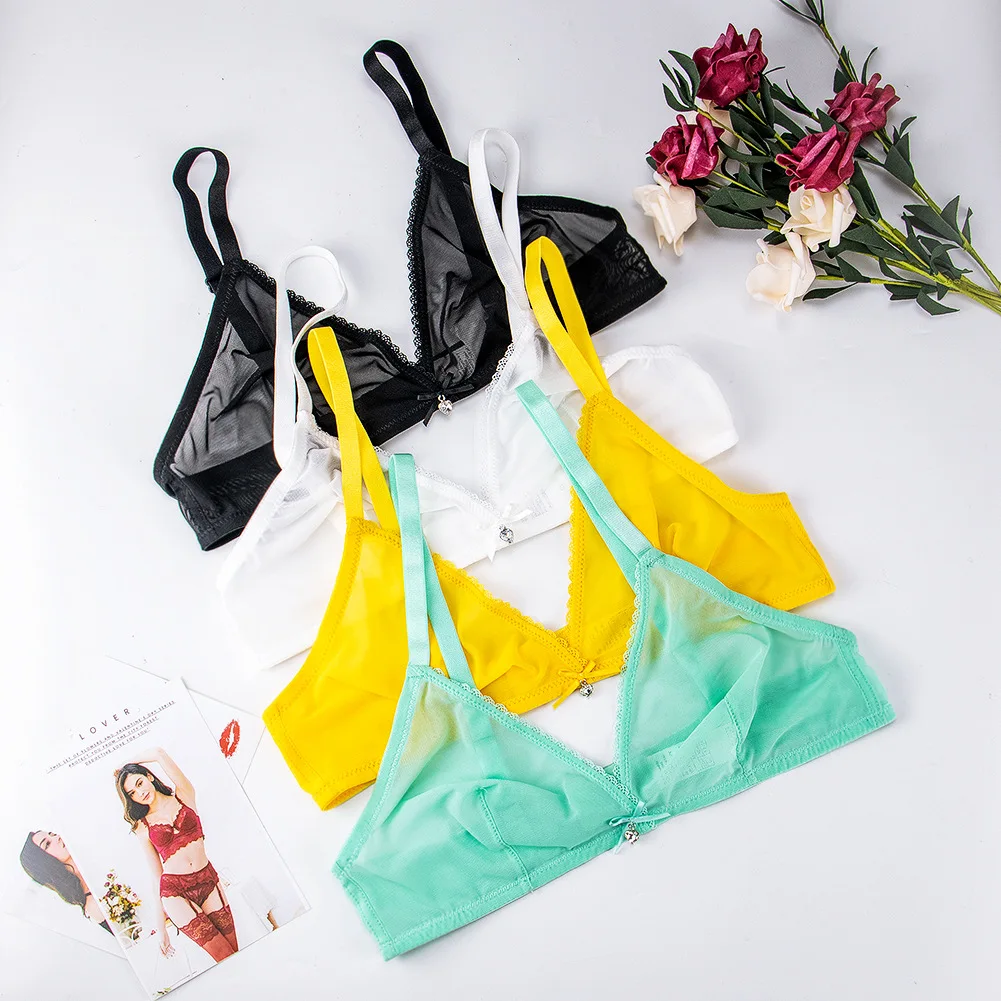 Summer New Women Sexy Mesh Transparent Black Underwear Ultra-thin Gauze Lace Bra One Piece Wife Breathable Naked Feeling