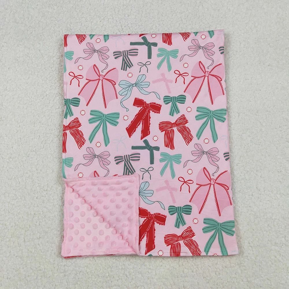 

Baby Girls Plaid Christmas Blanket with Pink Green Bows Soft Minky Blankets for Kids Red Green Bows Design for Girls29*43 inches