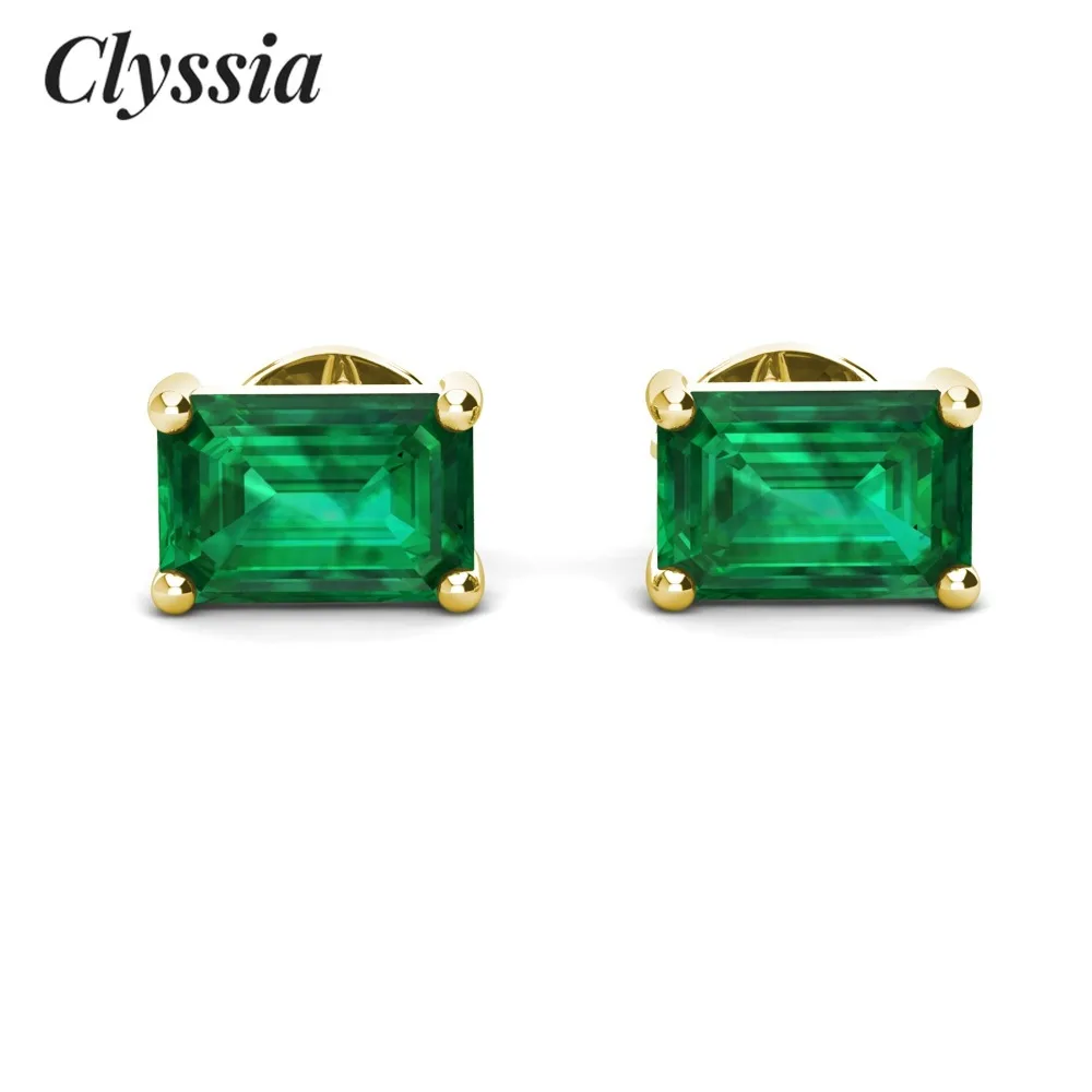 

925 Sterling Silver Lab Grown May Birthstone Emerald Luxury Simple Stud Earrings for Women Fine Wedding Party Jewelry