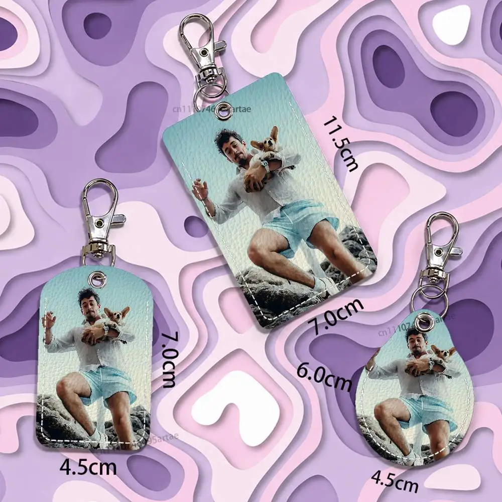 C-Charles L-Leclerc Rectangle ID Card Case Keychain Access Card Bag Key Tag Ring Leather Card Holder Key Ring view 4