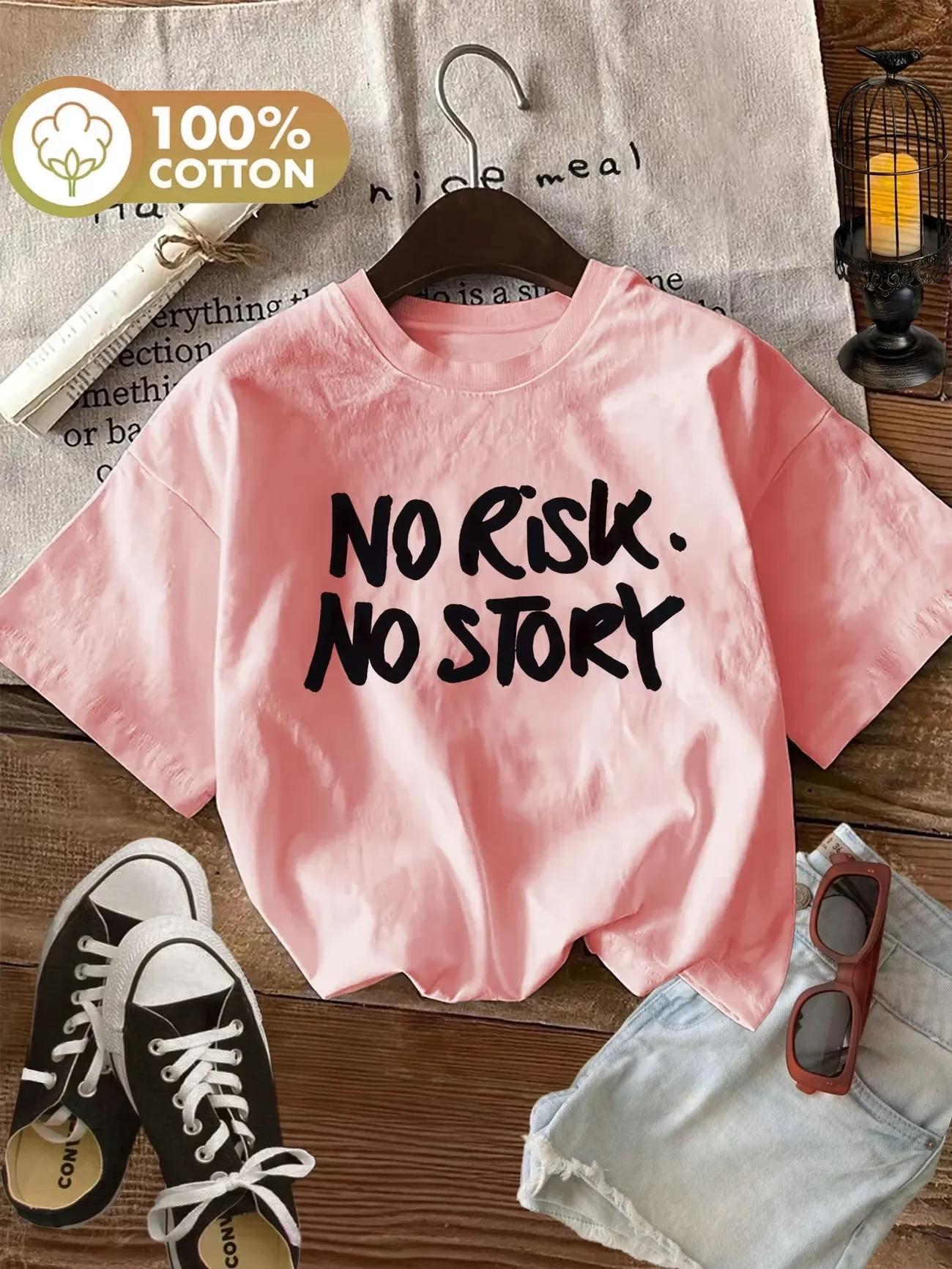 Modisches T-Shirt mit Buchstabendruck aus 100% Baumwolle für Damen, Harajuku-Stil, weicher Rundhalsausschnitt, kurze Ärmel, lässiges Design, Y2k-Kleidung – Detail 4
