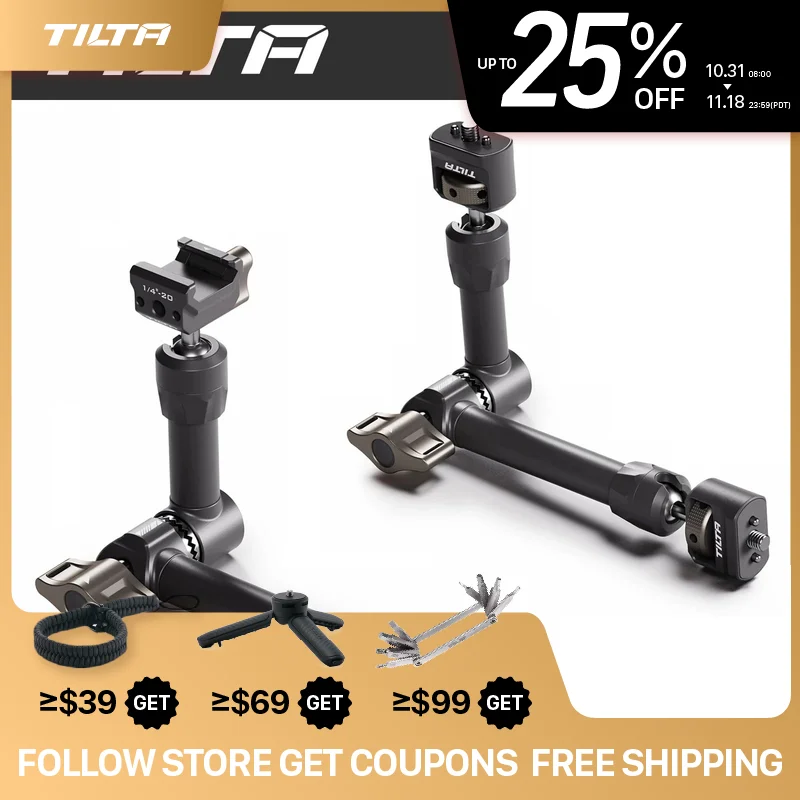 TILTA Pro Articulating Arm 10 inch with Dual NATO Attachments 1/4 Threaded Screw For Sony DSLR Camera To Mount Cage Monitor