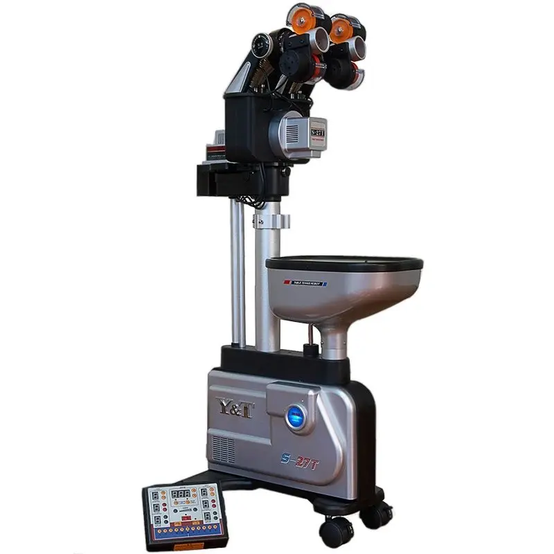

STLF Y&T S-27T Table Tennis Serve Machine Robot Fully Automatic Training Partner Double Heads Table Tennis Robot High Low 4-50m/