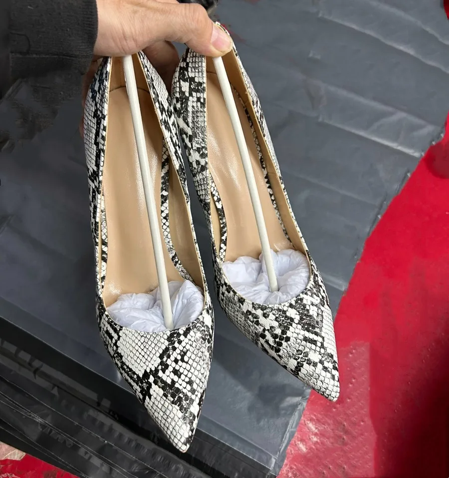 New Arrival Big Size Sexy Snakeskin Women Pointy Toe high Heels Elegant Lady Comfortable Shallow Stilettos Evening Dress Shoes