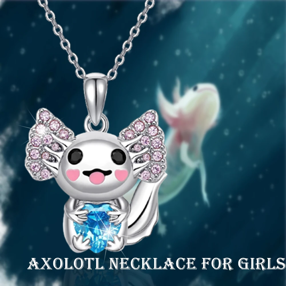 Purple Cute Axolotl Zircon Cartoon Pendant Necklace Lady's Fashion Animal Jewelry Necklace Luxury Personality Love Party Gift image 4