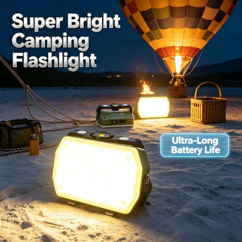 Ultra‑Long Runtime Magnetic Flood Camping Flashlight Rechargeable Super‑Bright Work Torch for Outdoor Activities