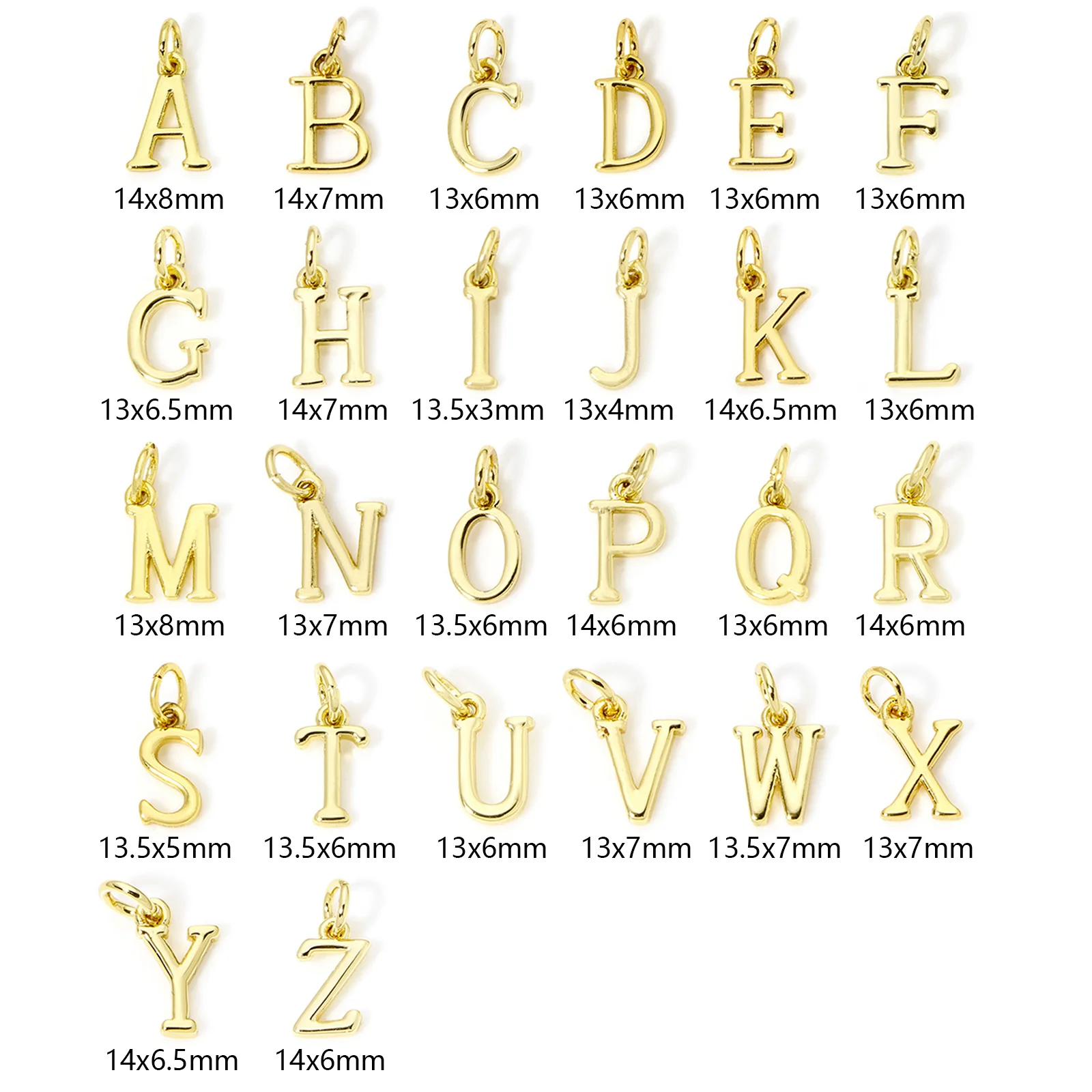 5 Piece Brass Charms 18K Gold Plated Capital Alphabet Initial 26 Letter 