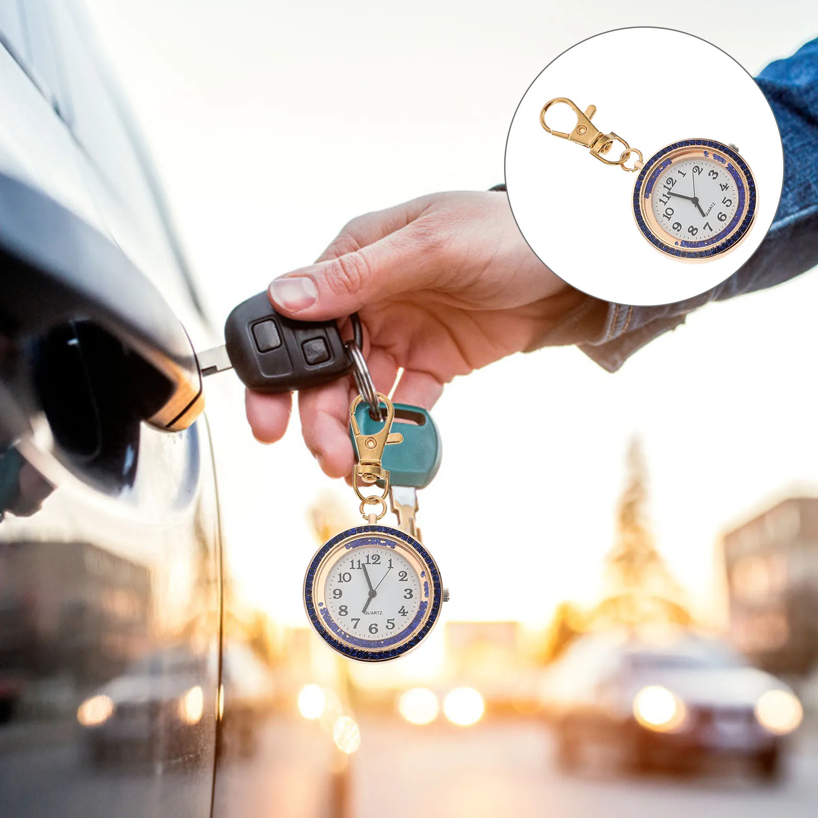 

Stylish Hanging Pocket Watch Keychain Quartz Nurse Student Rhinestone Decorations Durable Materials Long Life Stable Buckle