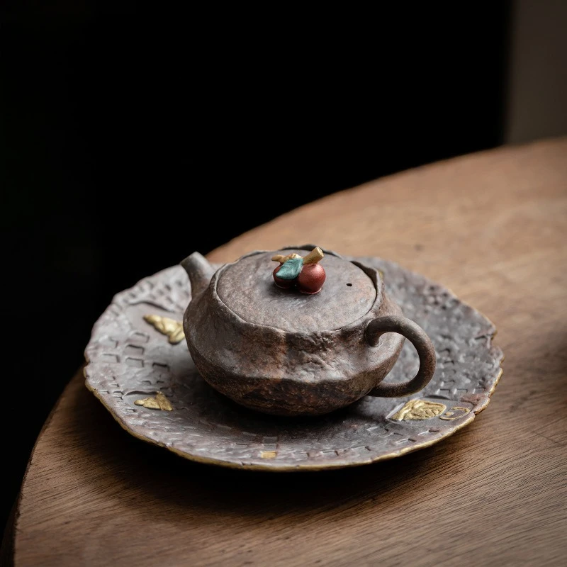 Old rock mud persimmon teapot, home office retro kung fu tea set, teapot, ceramic teapot single pot gift box
