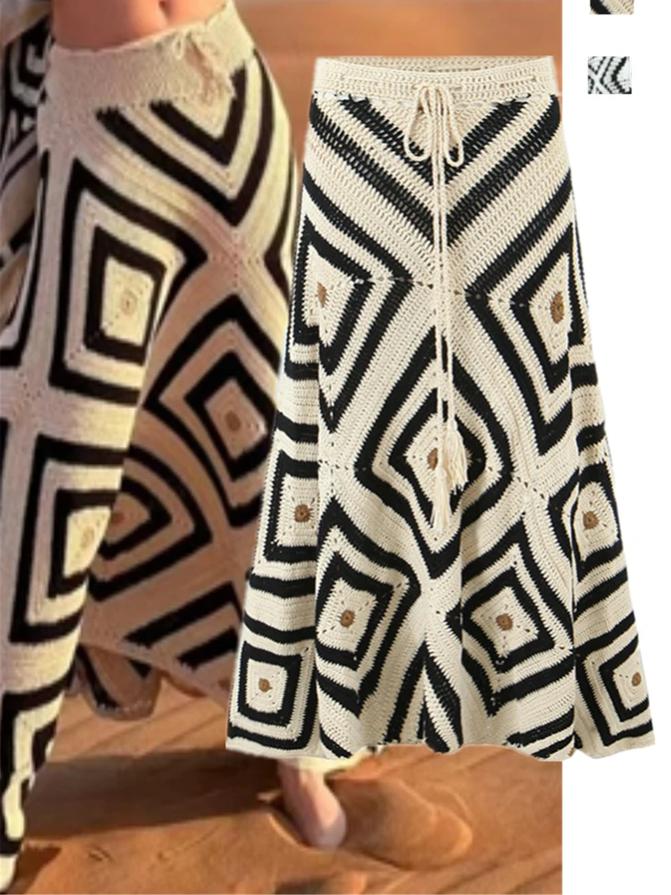 

Ретро этническая ручная работа и id дизайн Sensation тканая праздничная длинная юбка женская юбка-миди ажурная трикотажная трапециевидная юбка...