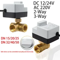 Brass Motorized Ball Valve 3-Wire Two Control Electric Actuator AC220V 3 Ways /2 Way DN15 DN20 DN25 DN32 DN40 with Manual Switch