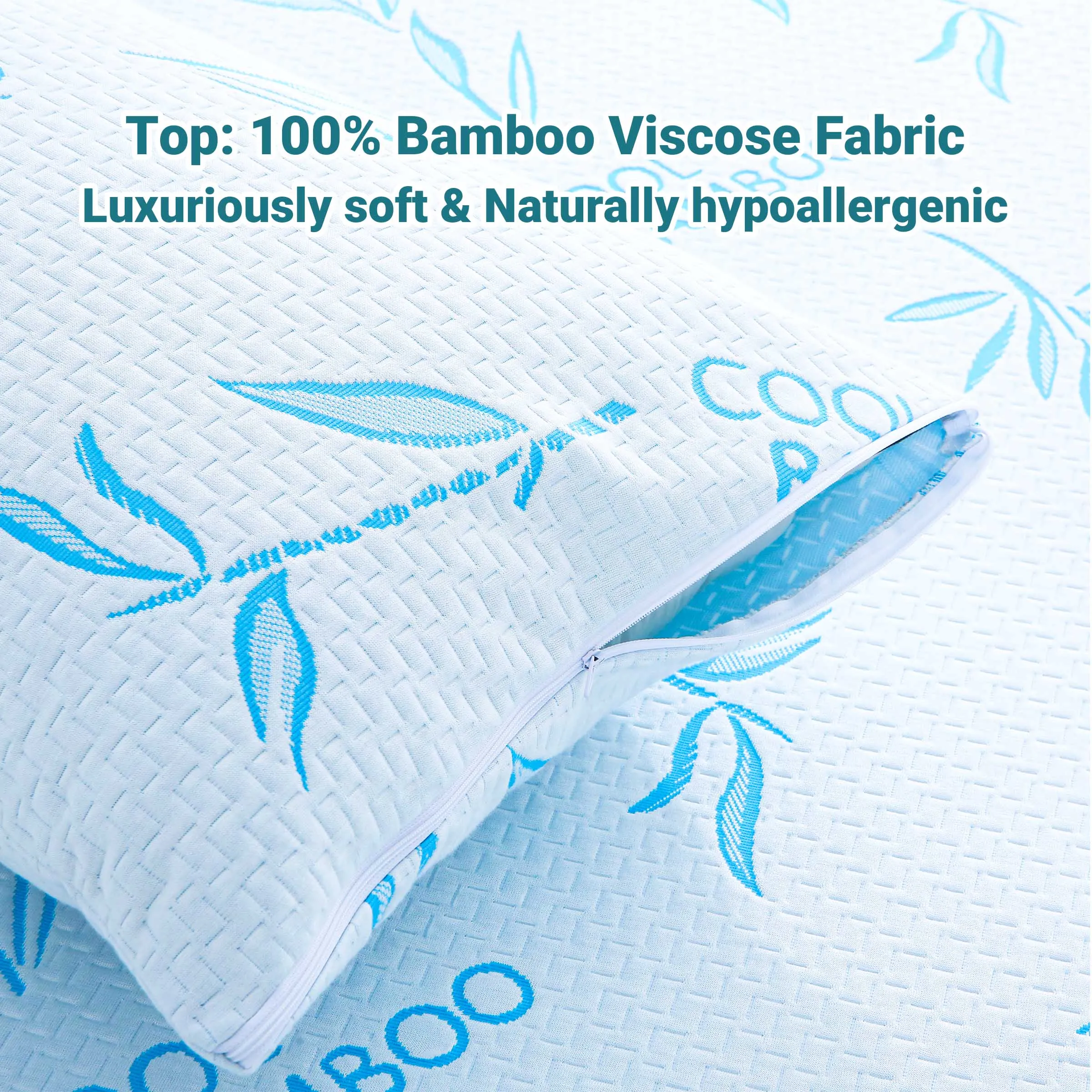 Bamboo Fiber Pillowcases 2 Pack, Zipper Pillow Protectors, Breathable Jacquard Pillow Covers, Machine Washable Pillow Shams