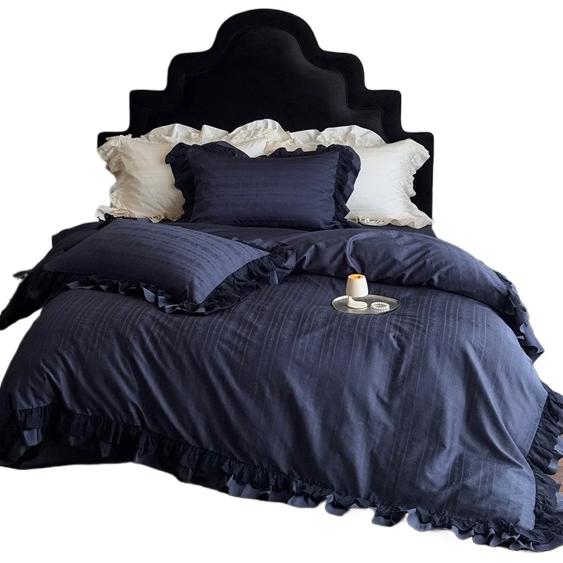 Mori Princess Style 100S Cotton Four-piece Set Cotton Jacquard Quilt Cover Lace Lace Sheet Skin-friendly Bedding