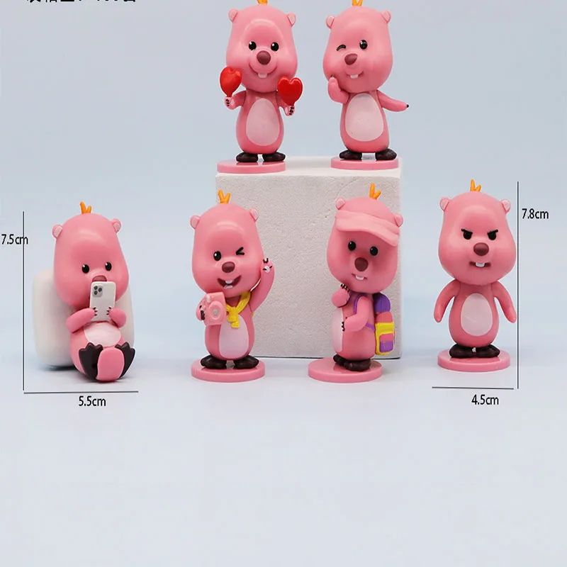 Figuras de acción de Loopy Mini GK para niños, juguetes coleccionables de 6 piezas, consola central de coche, adornos de animales bonitos, Decoración de cumpleaños