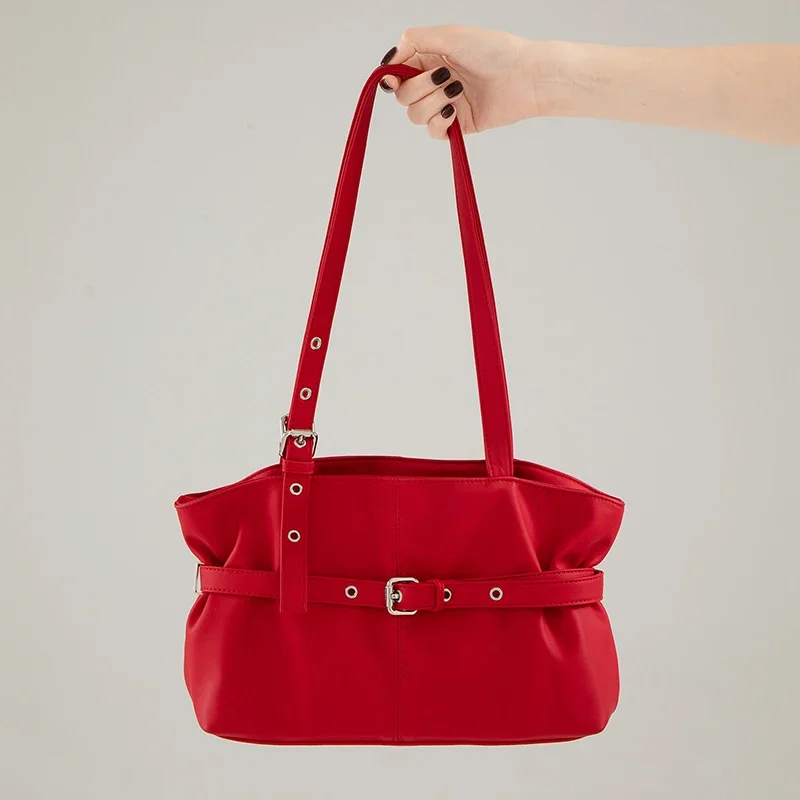

2025 New Large Capacity Commuter Shoulder Bags Women Simple Solid Color PU Leather Handbags Niche Design Lady Underarm Bag