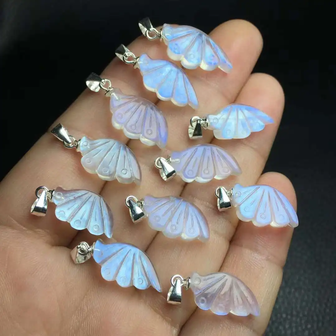 

S925 Metal Accessories Labradorite Stone Natural White Blue Moonstone Wings Pendant