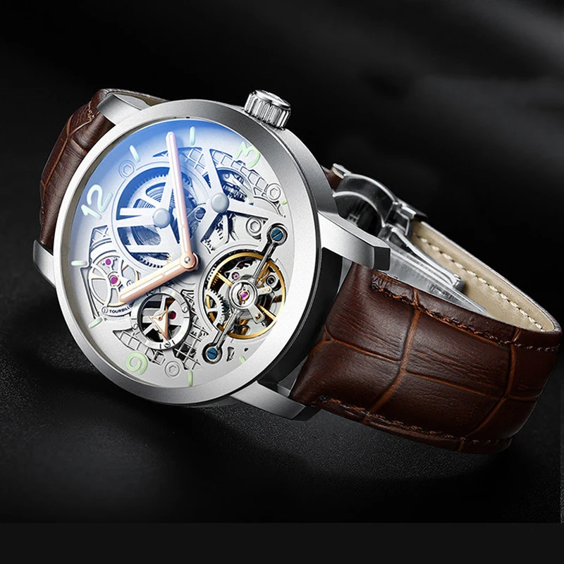 AILANG-Montre-bracelet mécanique à tourbillon pour homme, acier noir, étanche, automatique, luxe