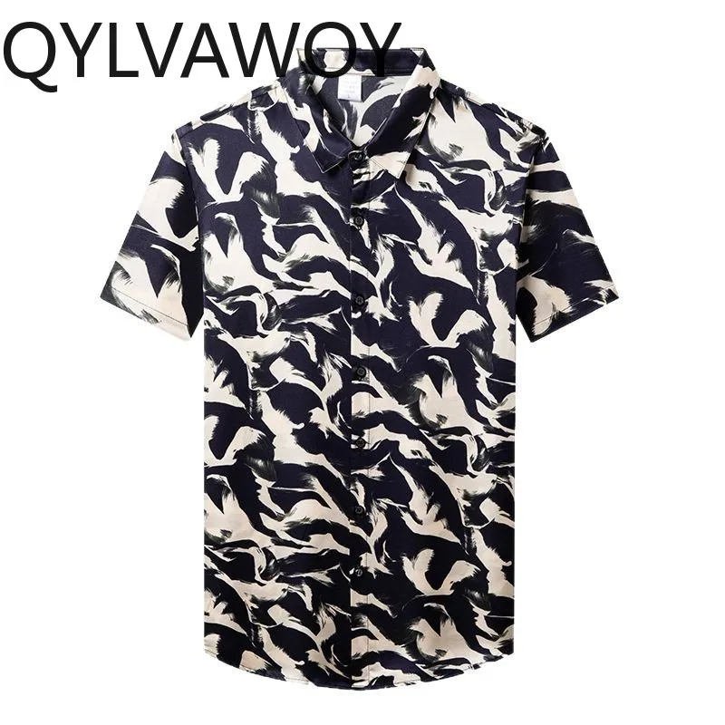 

QYLVAWOY Premium Floral Men's Shirts 100% Real Mulberry Silk Shirts Short Sleeve Summer Tops Hawaiian Shirt Loose Man Clothing