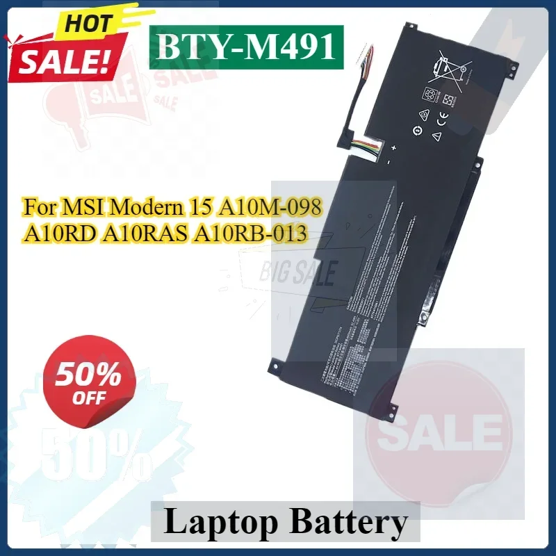 

Аккумулятор для ноутбука BTY-M491 для MSI Modern 15 A10M-098 A10RD A10RAS A10RB-013 A11MU A11SBL A5M A4MW Prestige14 MS-1551 3ICP6/71/74