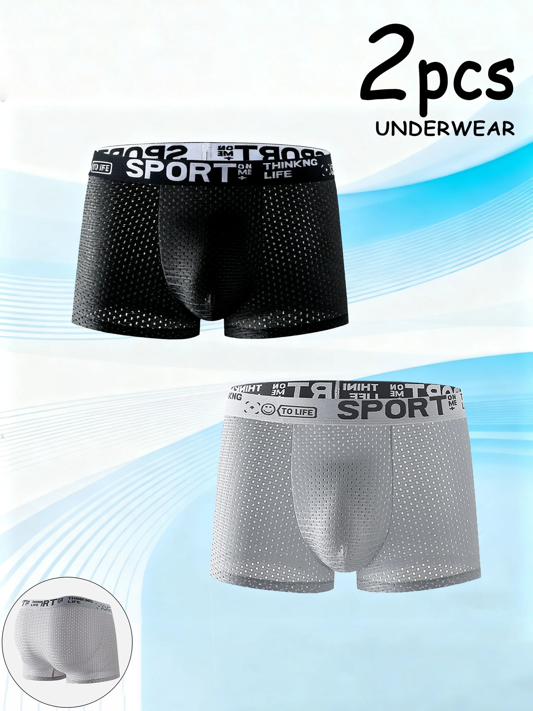 

2Pcs Men's Sport Mesh Boxer Briefs, Breathable Quick-Dry Underwear Comfortable Trunks for Daily & Athletic Wear