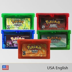 Cartouche de jeu vidéo Pokemon Series GBA, 32 bits, carte console, émeraude, adrenLeafGreen, rouge feu, saphir, version USA pour GBA, NDS