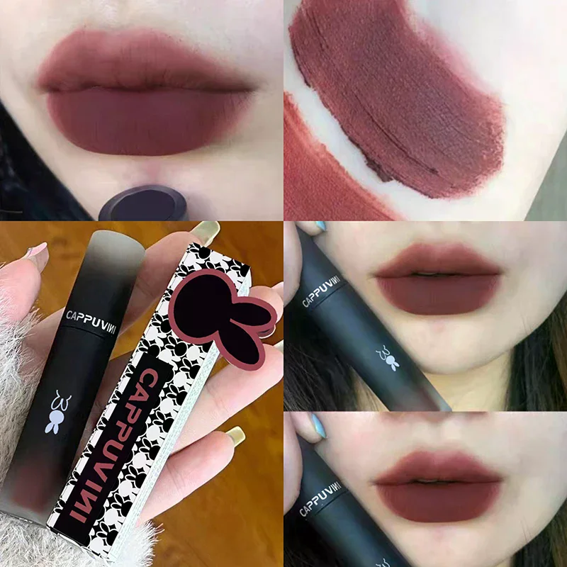 Rouge à lèvres rétro, ton rouge et marron, Mousse, mat, boue, velours, glaçage, tasse antiadhésive, brillant à lèvres, maquillage, teinte, cosmétique de beauté