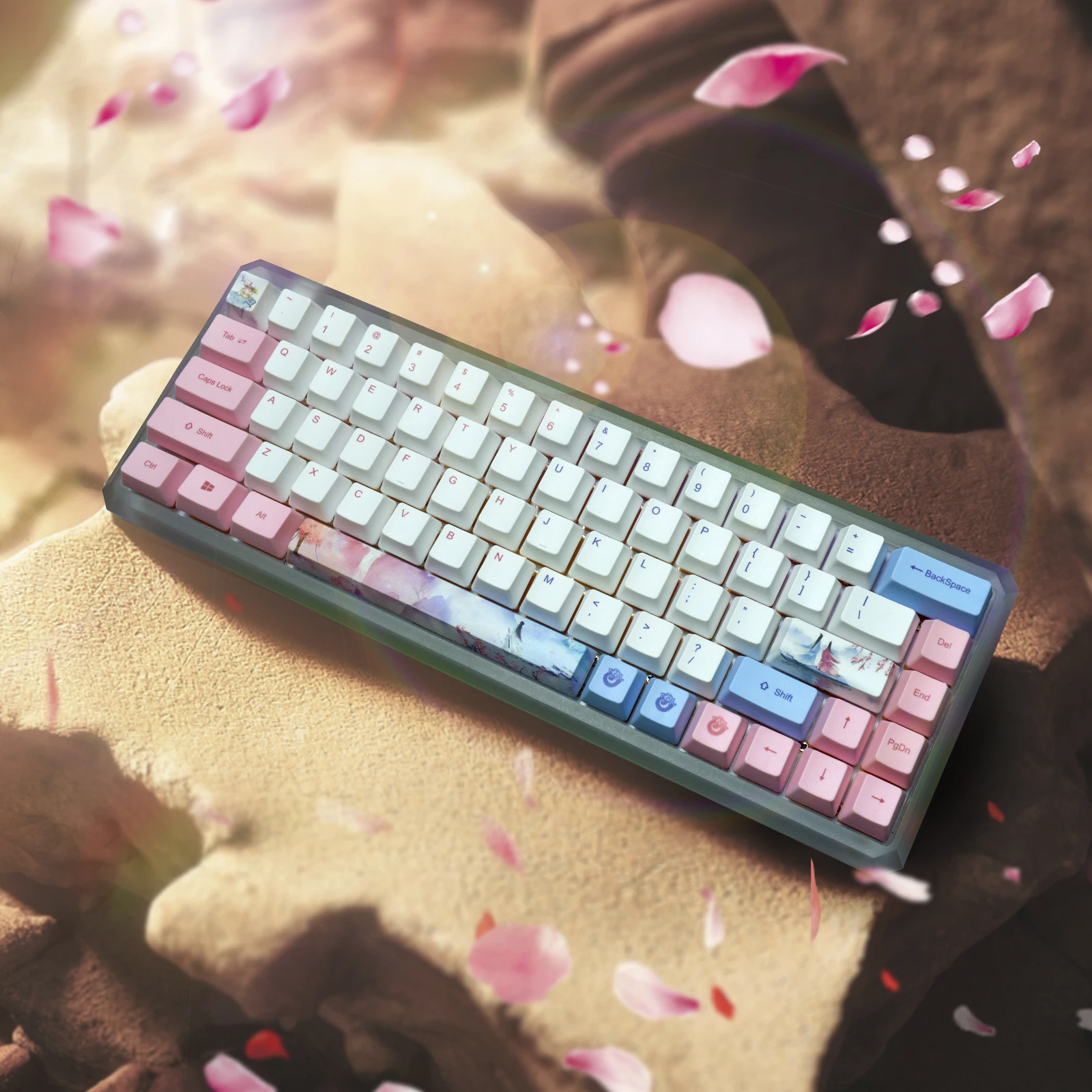 Teclas PBT OEM para teclado mecánico Cherry MX, juego de tapas de teclas retroiluminadas de doble disparo, color blanco y rosa, 60 y 100 por ciento