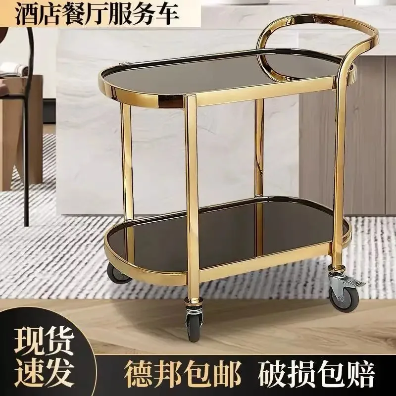 Restaurant liquor service cart Stainless steel two-layer snack dining cart