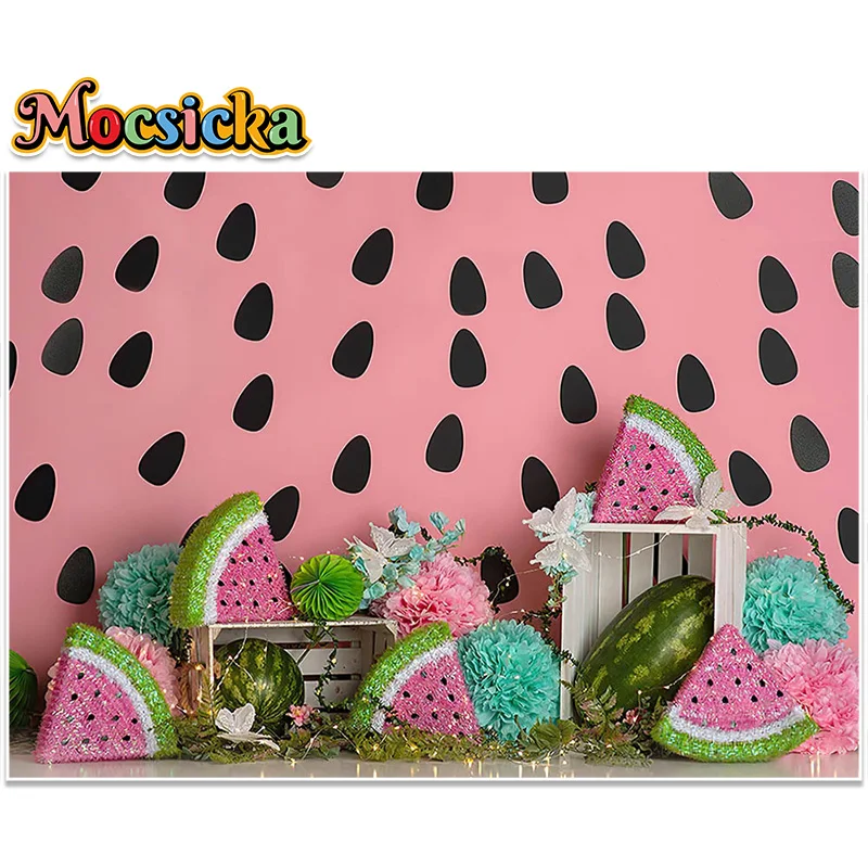 Mocsicka fondo de fotografía de sandía de verano para niños, accesorios de sesión de fotos, pancarta de sandía, Fondo de primer cumpleaños para recién nacidos