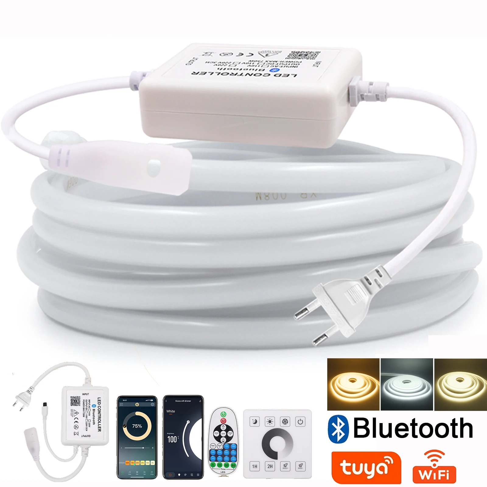 

WIFI Bluetooth 220 В с регулируемой яркостью, светодиодная неоновая лента, настенный сенсорный светильник, 23 клавиши, пульт дистанционного управления, комплект питания ЕС, IP67, 288 светодиодов, гибкая лампа, домашний декор