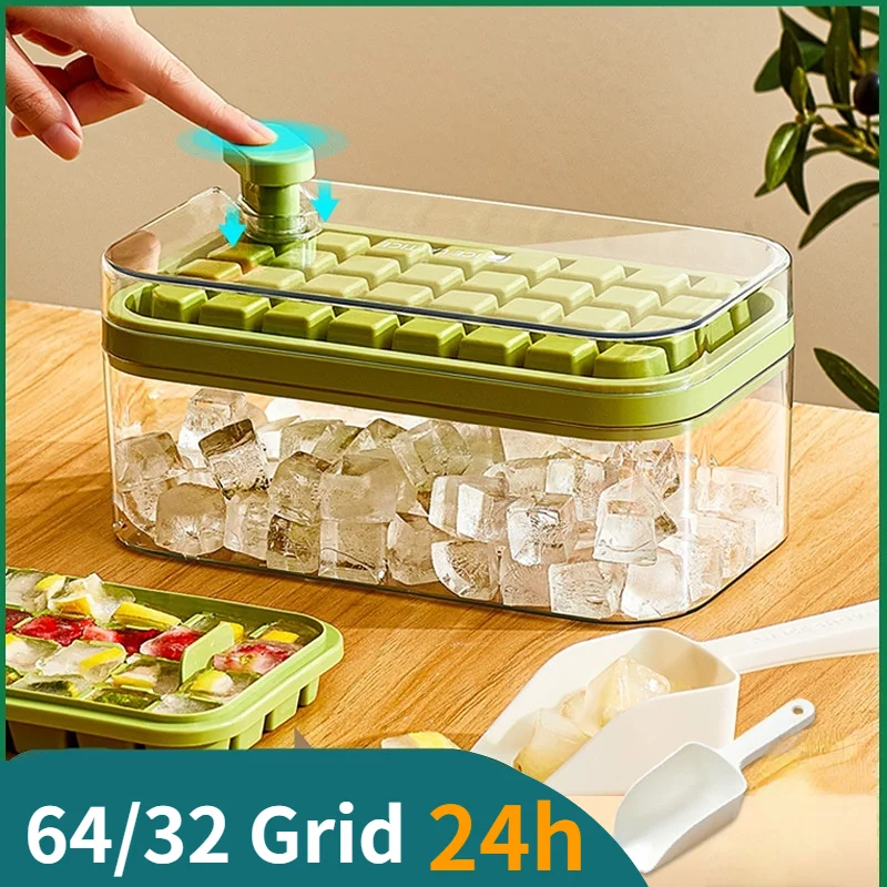 64 Grid Ice Cubes One-button Press Type Ice Mold Box Plastics Ice Cube Maker Ice Tray Mold With Storage Box Kitchen Accessories