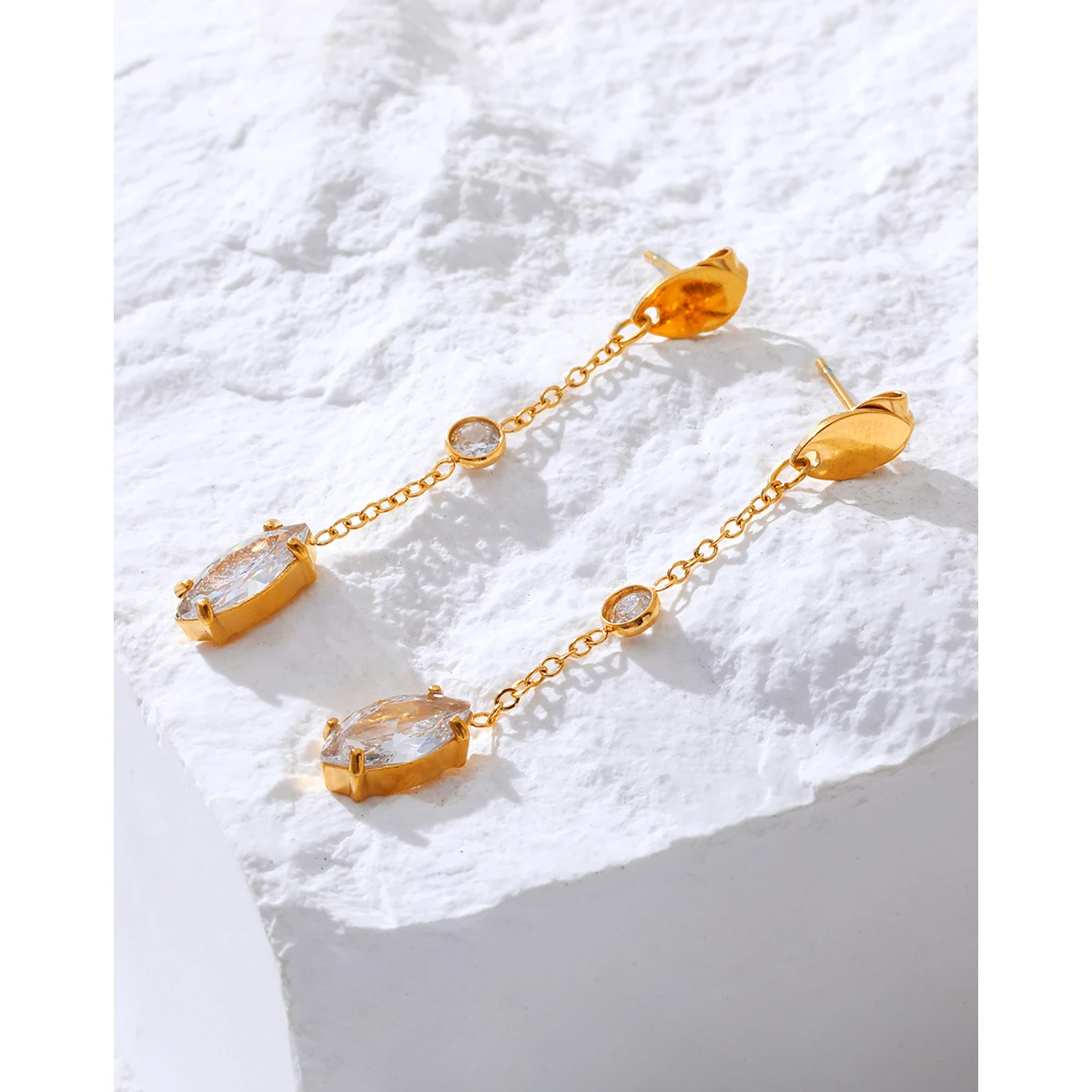 YACHAN Trendy Zircon Stainless Steel Drop Earrings for Women Luxury Exquisite Chic Dangle Earring Charming Jewelry