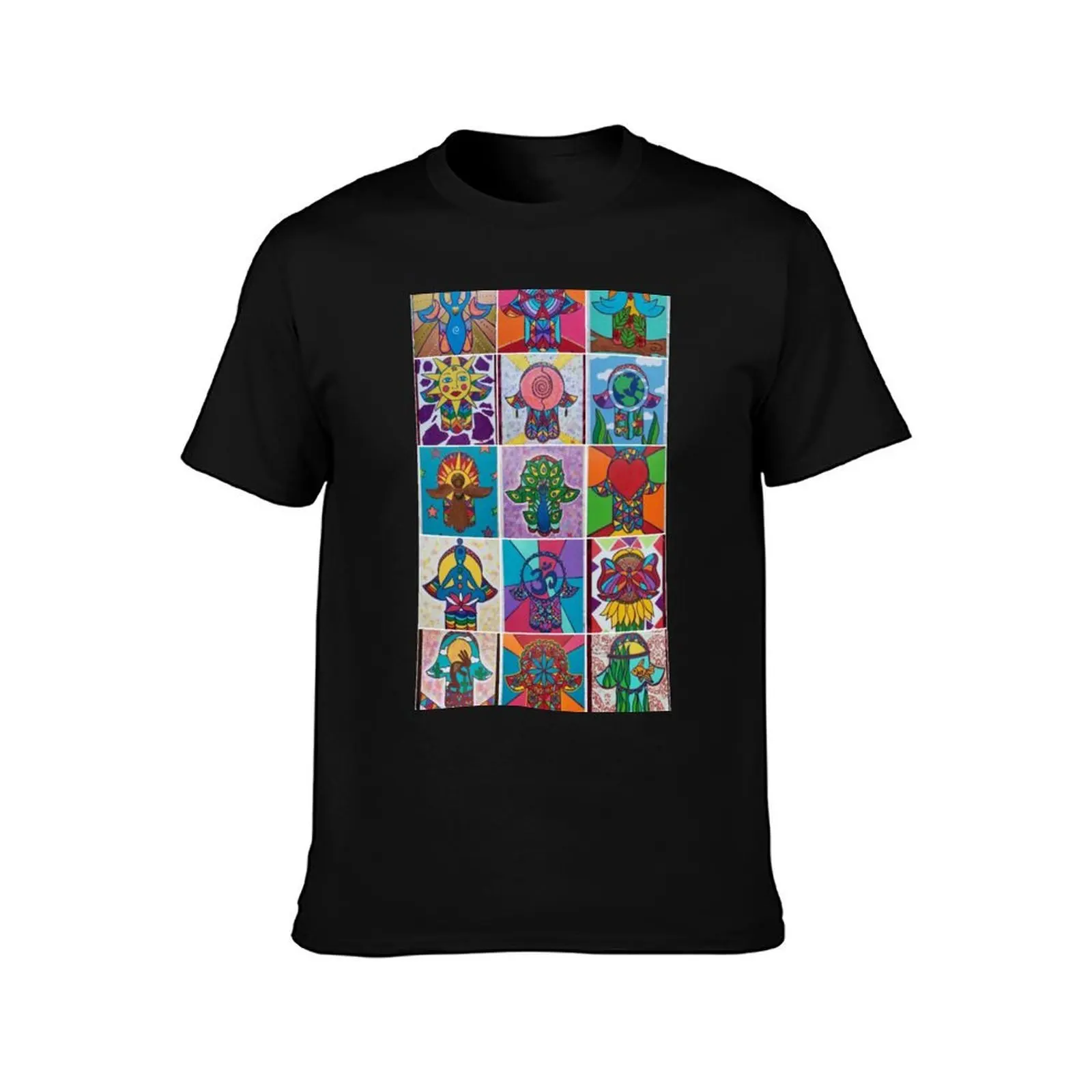 Assorted Hamsa #1 by Harriette Knight T-Shirt, Summer Casual Cotton Tee, Oversized Streetwear Tops, Vintage Graphic Print