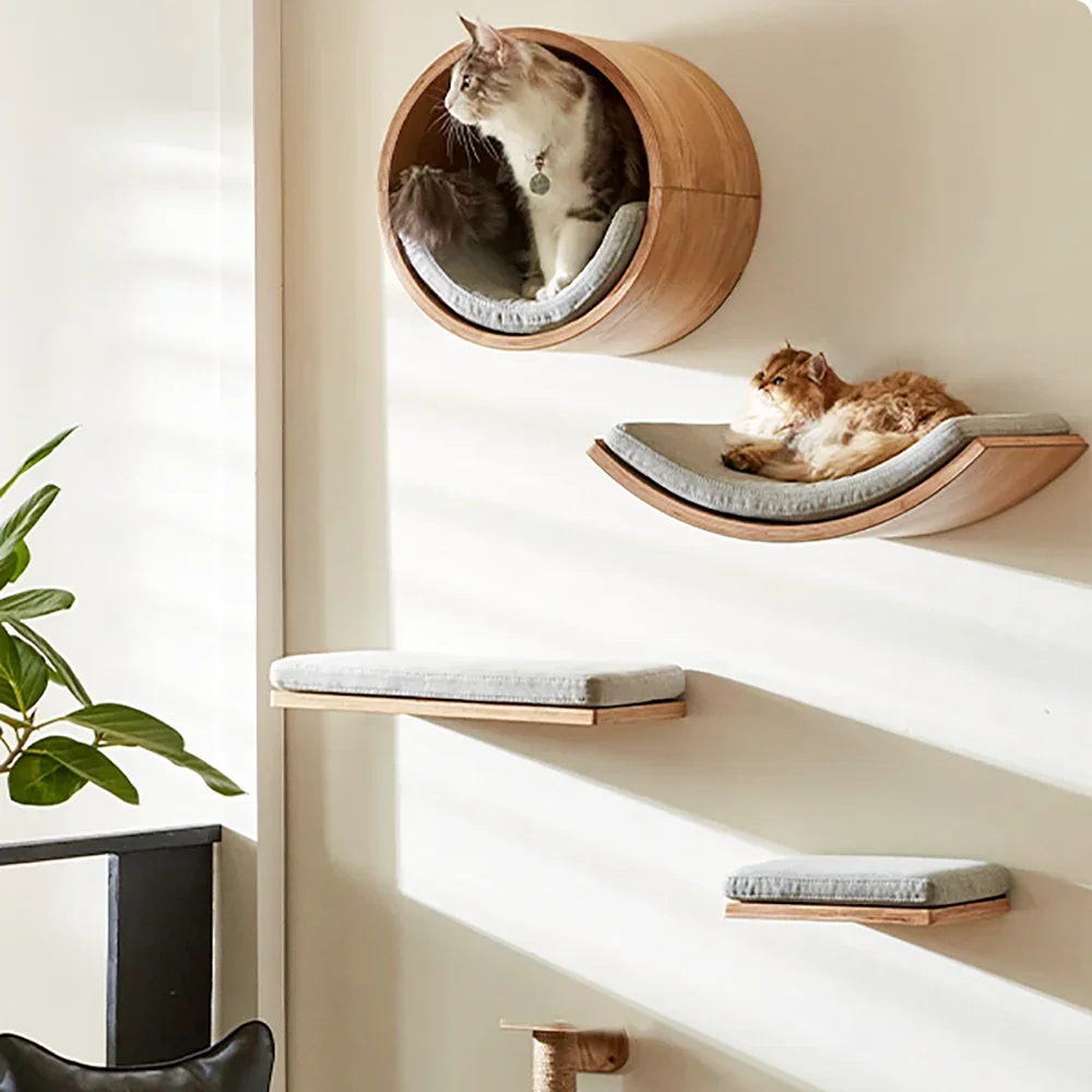 Arbol rascador para pared con estantes y hamaca para gatos - imagen 5
