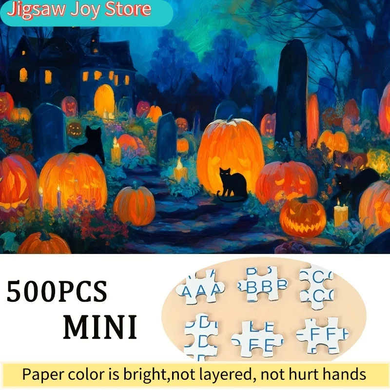 1 Scatola (500 pezzi) Puzzle per Adulti Lanterna di Zucca Giardino Segreto al Cimitero Illuminato dalla Luna per Giochi e Attività - Mysti