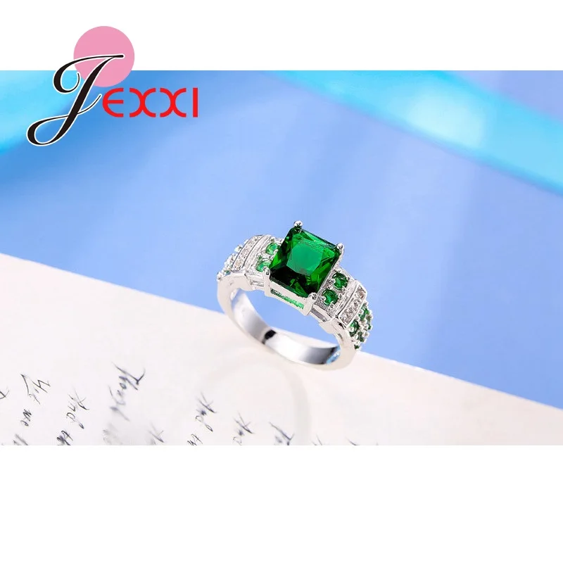 Rectangular CZ Zirconia Stone Rings For Women Lady Best Gift For Birthday 925 Sterling Silver Ring 3 Colors Available