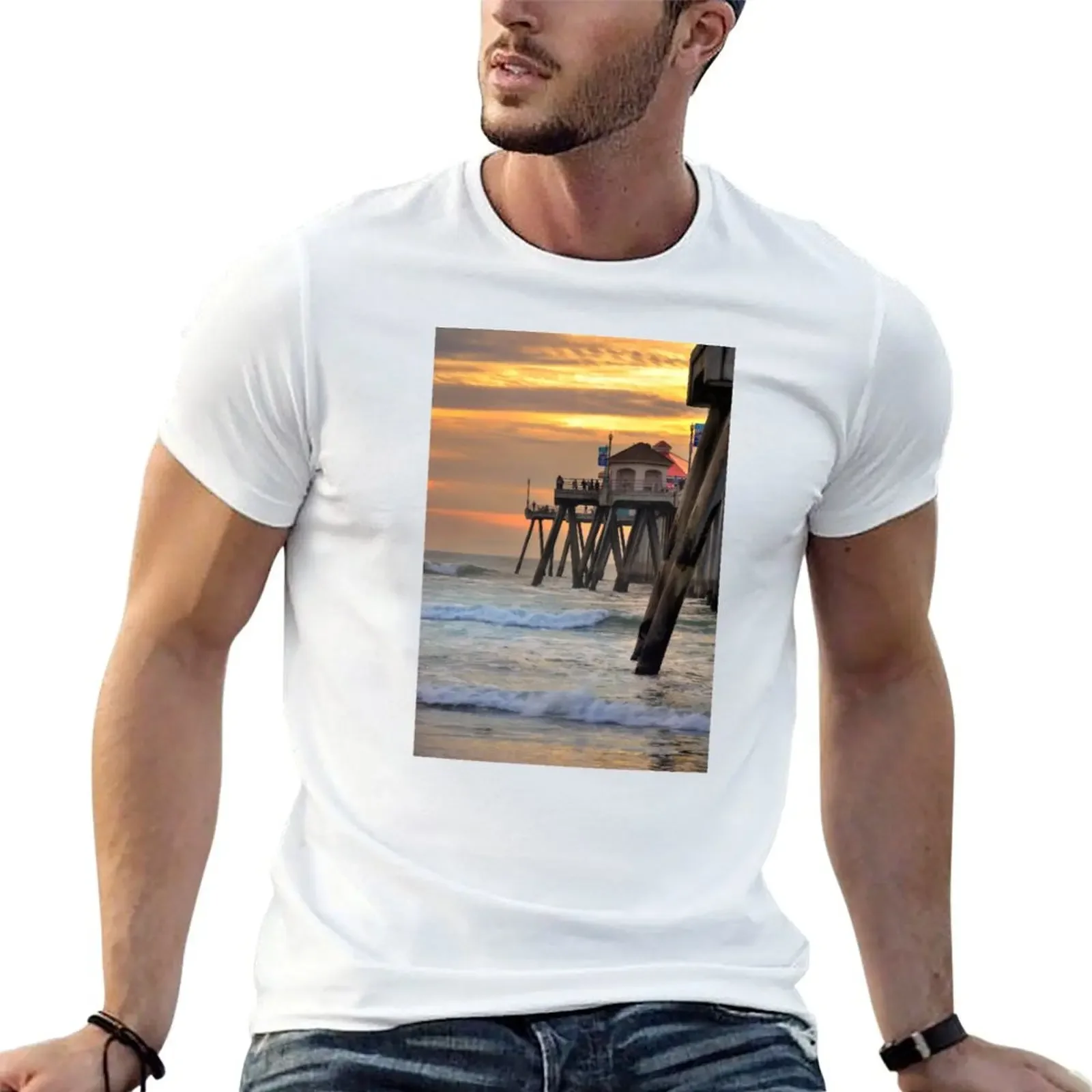 Huntington Beach Pier T-Shirt anime quick-drying Blouse sweat luxury clothes men