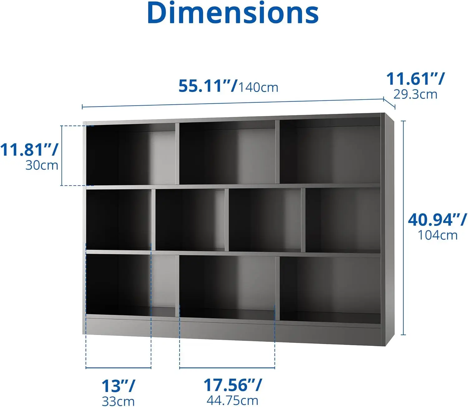 Black 3-Tier Open Shelf Bookcase, 10 Cube Storage Organizer with Anti-Tilt, 55.11