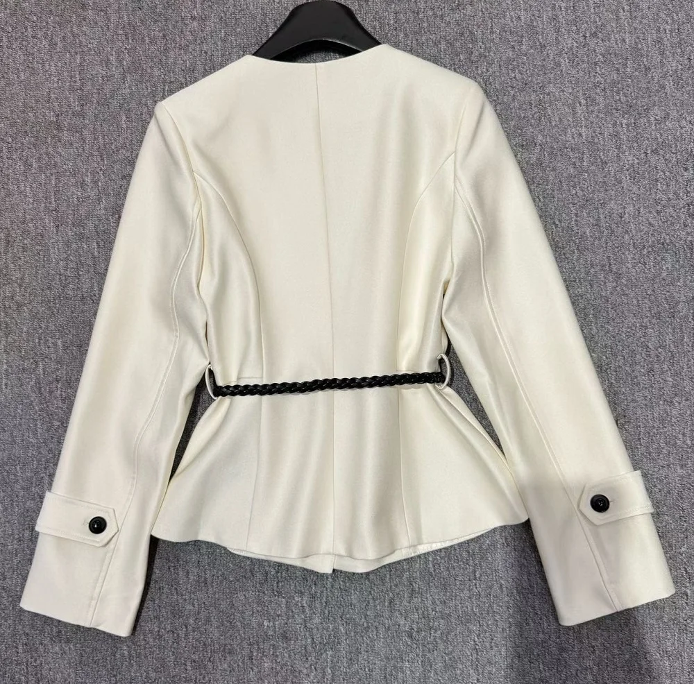 2026 Autumn Winter Fashion Coats High Quality Women Single Breasted Belt Deco Long Sleeve Elegant White Black Coats Outerwear