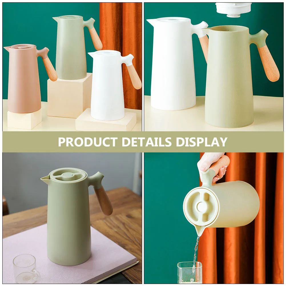 

1pc 1L Thermal Bottle Insulated Pot Large Capacity Coffee Kettle For Home Office Travel Nordic Wooden Handle Hot Water Storage