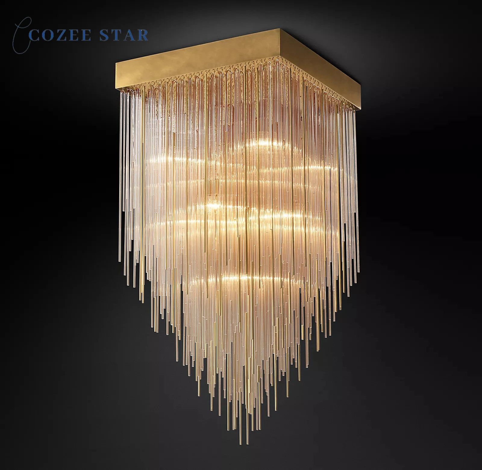 Modern Glass Chandelier Raindrop LED CASCAD Square Chandeliers Lighting Living Room Bedroom Dining Room Hanging Lamps