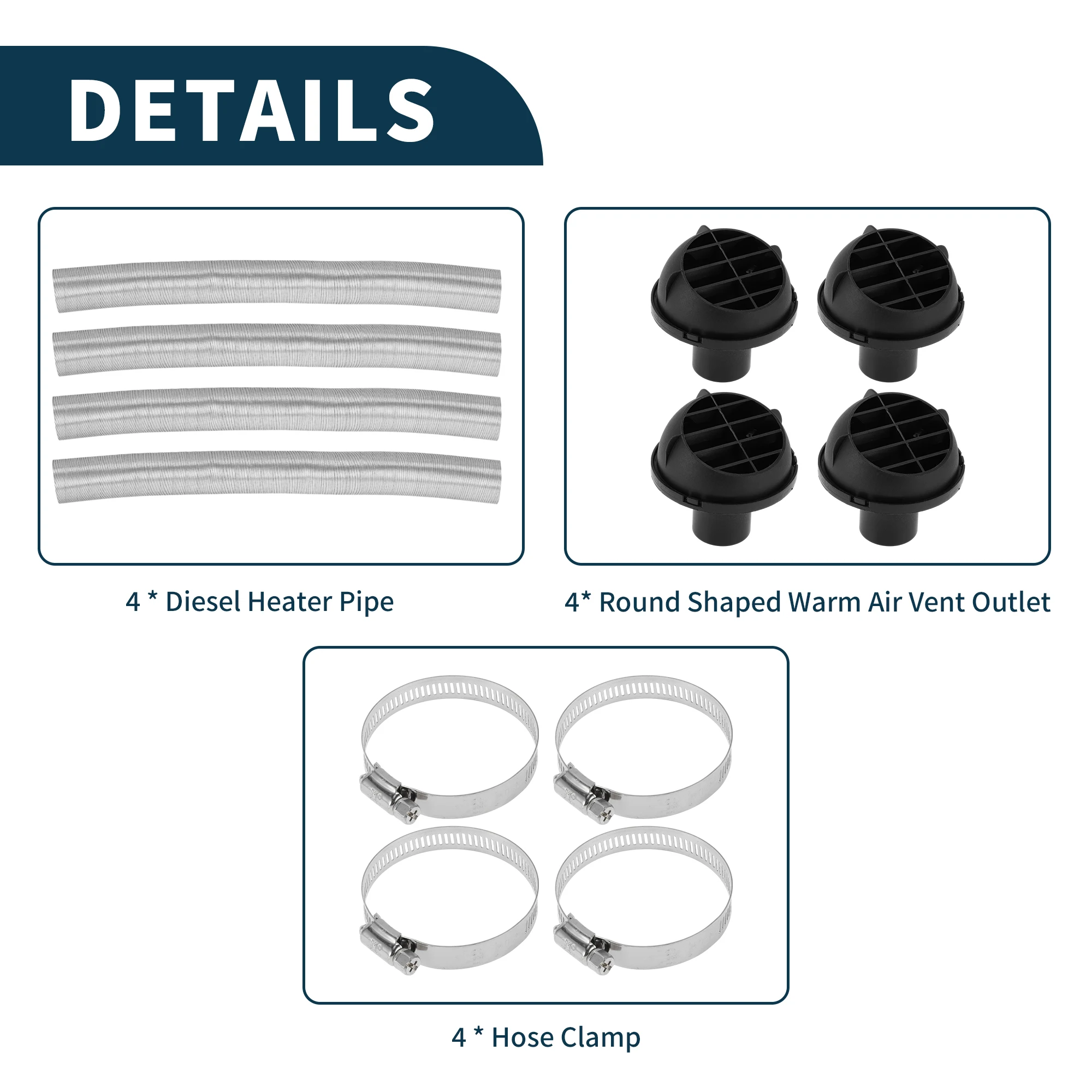 UXCELL 42mm Diametro 100cm Kit condotto di riscaldamento per auto Set di tubi flessibili per condotto aria calda per riscaldamento diesel Tono argento 1 set