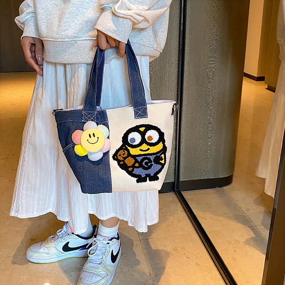 Minions Bob Cartoon Canvas Bag Kawaii Anime Crossbody Bag Fashion Handbag Casual All-Match Satchel Tote Backpack Gift Boys Girls